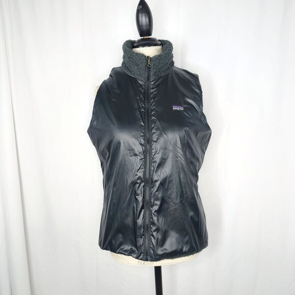 Patagonia Vest Medium Black Reversible Sherpa Nylon - Picture 9 of 10